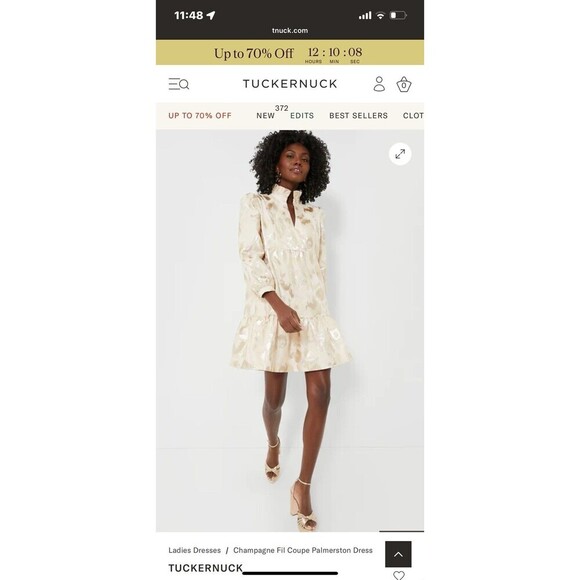 TUCKERNUCK Tan Fil Coupe Palmerston Dress Medium NEW Garden Floral Formal - Picture 7 of 14